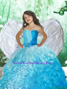 2016 Summer Cheap Sweetheart Blue Little Girl Pageant Dress with Beading and Ruffles