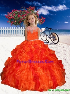 2016 Summer Discount Appliques Little Girl Pageant Dress in Orange Red with Beaded Decorate