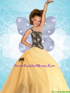 2016 Summer Popular One Shoulder Yellow Little Girl Pageant Dress with Appliques