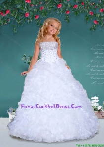 2016 Summer Popular Strapless White Little Girl Pageant Dresses with Beading and Ruffles