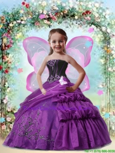 2016 Winter Perfect Eggplant Purple Little Girl Pageant Dress with Appliques and Pick-ups