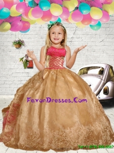 2016 Winter Perfect Gold Embroidery Little Girl Pageant Dress with Ruffles