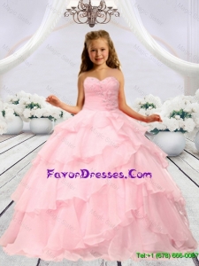 2016 Winter Pretty Baby Pink Beaded Decorats Little Girl Pageant Dress with Layers