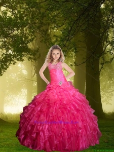 2016 Winter Pretty Hot Pink Little Girl Pageant Dress with Beading and Ruffles