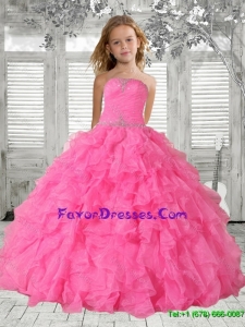 22016 Summer Popular Beading Rose Pink Little Girl Pageant Dress with Ruffles