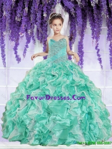 Fashionable 2016 Fall Ruffles and Beaded Decorate Little Girl Pageant Dress in Apple Green