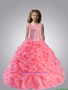 Fashionable 2016 Fall Spaghetti Straps Appliques and Pick-ups Little Girl Pageant Dress in Watermelon