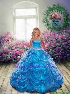 Luxurious 2015 Fall Blue Little Girl Pageant Dress with Beading and Pick-ups
