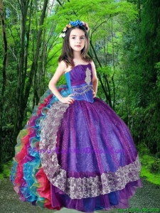 Luxurious 2015 Fall Strapless Multi-color Little Girl Pageant Dress with Ruffles