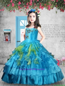 Luxurious 2016 Fall Appliques and Ruffles Baby Blue Little Girl Pageant Dress