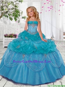 Luxurious 2016 Fall Blue Little Girl Pageant Dress with Beading and Pick-ups