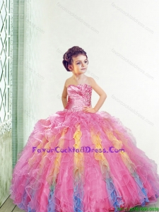 2016 Fall New Style Strapless Multi-color Little Girl Pageant Dress with Appliques and Ruffles