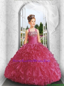 2016 Summer Cheap Straps Red Little Girl Pageant Dress with Appliques and Ruffles