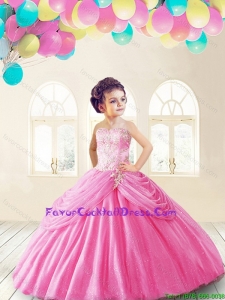 2016 Winter Perfect Rose Pink Little Girl Pageant Dress with Appliques and Pick-ups