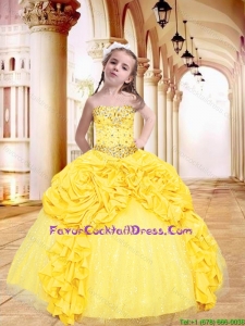 2016 Winter Pretty Yellow Little Girl Pageant Dress with Beading and Pick-ups