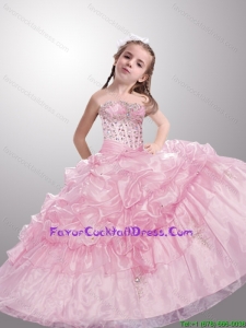 Luxurious 2016 Fall Strapless Baby Pink Little Girl Pageant Dresses with Beading and Pick-ups