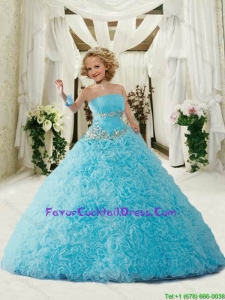 Luxurious 2016 Fall Strapless Blue Little Girl Pageant Dress with Appliques and Ruffles