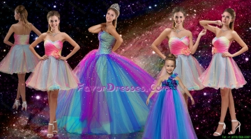 Perfect Beaded Multi Color Quinceanera Dresses and Hand Made Flower Dama Dresses and Cute One Shoulder Little Girl Dress