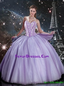 Suitable Sweetheart Lavender Tulle Sweet 16 Dresses with Beading