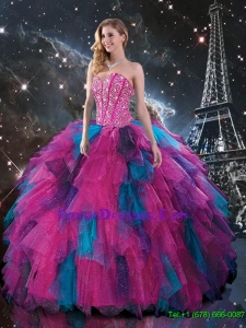Feminine Multi Color Sweetheart Quinceanera Dresses with Beading