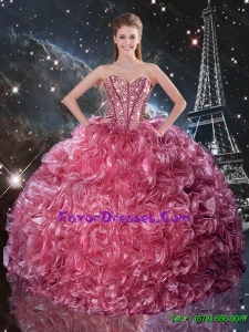 Flirting Ball Gown Coral Red Sweet 16 Dresses with Ruffles and Beading
