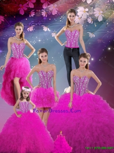 Popular Sweetheart Fuchsia Beautiful Quinceanera Dresses with Beading and Ruffles