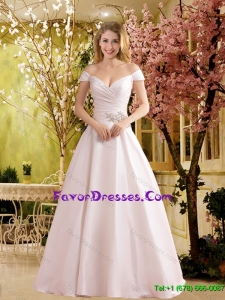 2016 Spring Beautiful A Line Off the Shoulder Wedding Dress with Brush Train
