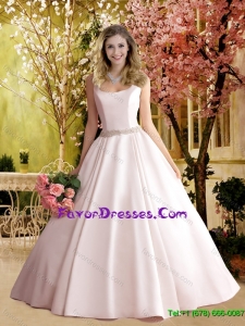 2016 Spring Gorgeous A Line Square Beaded Wedding Dress in Satin
