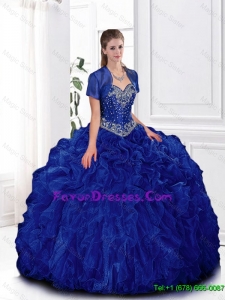 2016 Elegant Beaded and Ruffles Quinceanera Gowns in Royal Blue