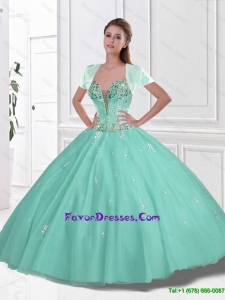 2016 New Style Sweetheart Beaded Quinceanera Gowns in Apple Green