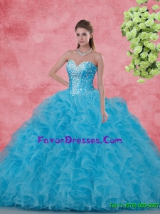 2016 Spring Gorgeous Ball Gown Beaded Quinceanera Dresses in Aqua Blue