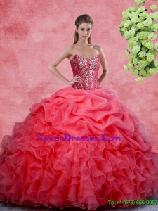 2016 Spring Gorgeous Beaded and Ruffles Quinceanera Gowns in Coral Red