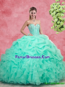 2016 Summer Beautiful Beaded Apple Green Quinceanera Gowns with Ruffles