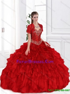 Discount Beaded Red Sweetheart Quinceanera Gowns for 2015