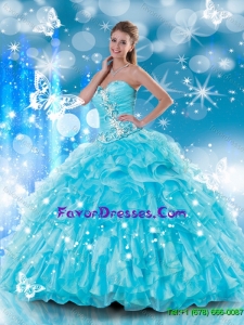 2016 Fashionable Sweetheart Beading and Ruffles Quinceanera Gowns in Aqua Blue