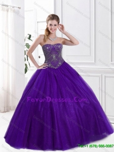 Hot Sale Beaded Purple Quinceanera Dresses with Strapless