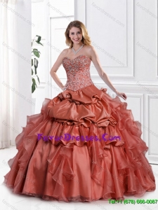 2016 Luxurious Beaded Rust Red Quinceanera Dresses with Appliques