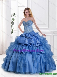 Hot Sale Blue Sweet 16 Gowns with Appliques and Beading