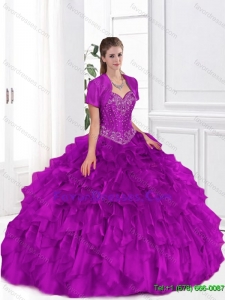 Cheap Beaded and Ruffles Sweet 16 Gowns in Fuchsia