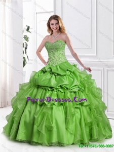 Latest Appliques Spring Green Quinceanera Gowns with Pick Ups