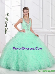 New Style Open Back Beaded Quinceanera Dresses in Apple Green