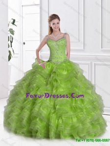 New Style Straps Beaded Quinceanera Dresses in Spring Green