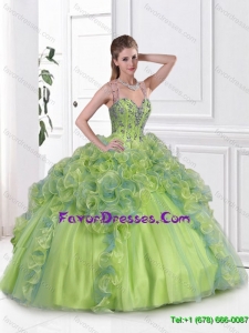 Popular Straps Multi Color Sweet 16 Dresses with Beading