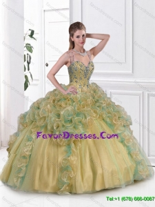 Fashionable Beaded Multi Color Sweet 16 Gowns with Straps