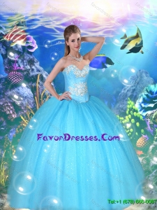 Feminine Sweetheart Beaded and Sequins Quinceanera Gowns in Baby Blue