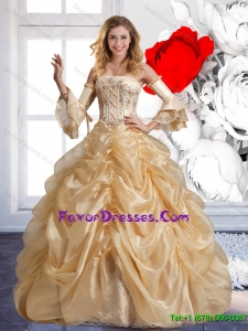 Beautiful Strapless Champagne Quinceanera Dresses with Beading