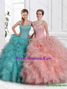 Classical Ball Gown Straps Sweet 15 Dresses with Beading and Ruffles