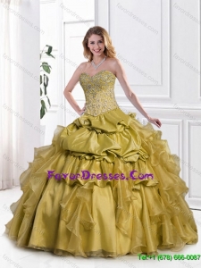 Popular Appliques and Pick Ups Sweet 16 Gowns in Olive Green