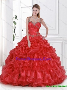 Exquisite Beading and Ruffles Quinceanera Dresses in Red for 2016