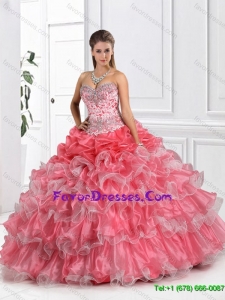 Fashionable Coral Red Quinceanera Dresses with Ruffled Layers
